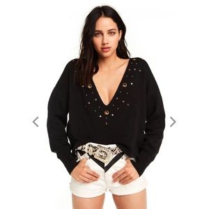 Wildfox Cline Grommet Star Sweater Black